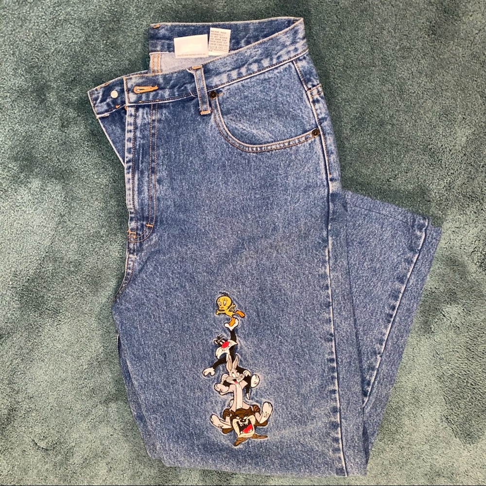 Vintage Warner Bros. Blue Denim Jeans with Looney Tunes Embroidery